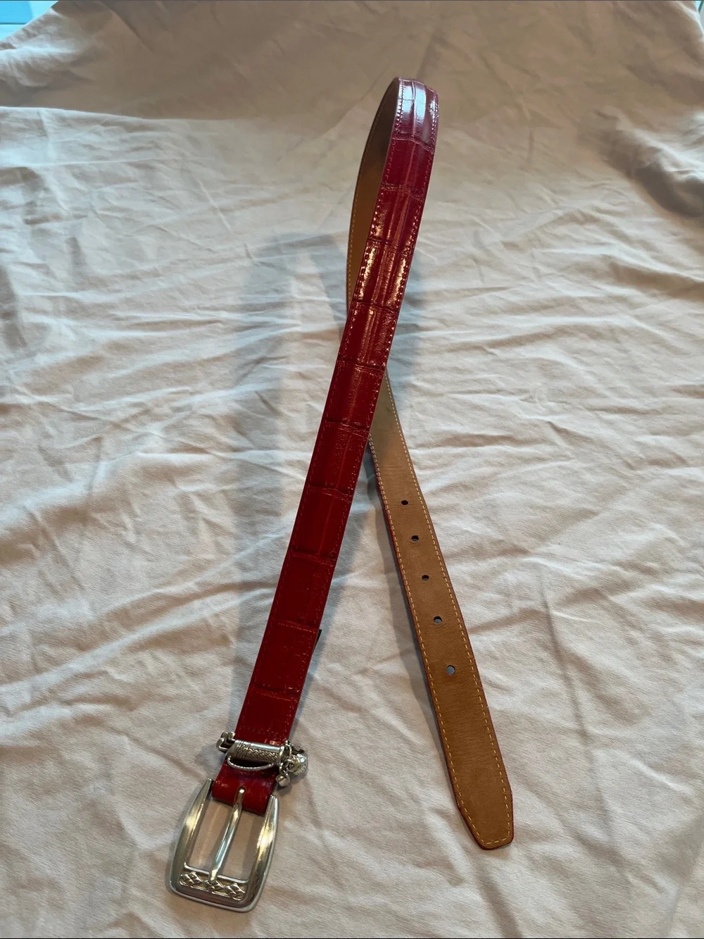 Brighton Red Belt Women’s L 34” Gator Embossed Silver Charm Golf Lover Gift